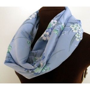 GLORIOUS BLUE POLY SATIN INFINITY SCARF BLUE FLORA